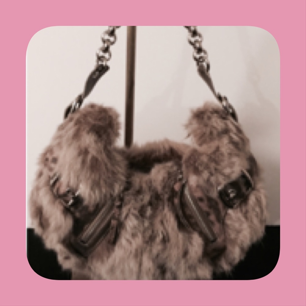 DKNY Rabbit Fur Embossed Snake Handbag